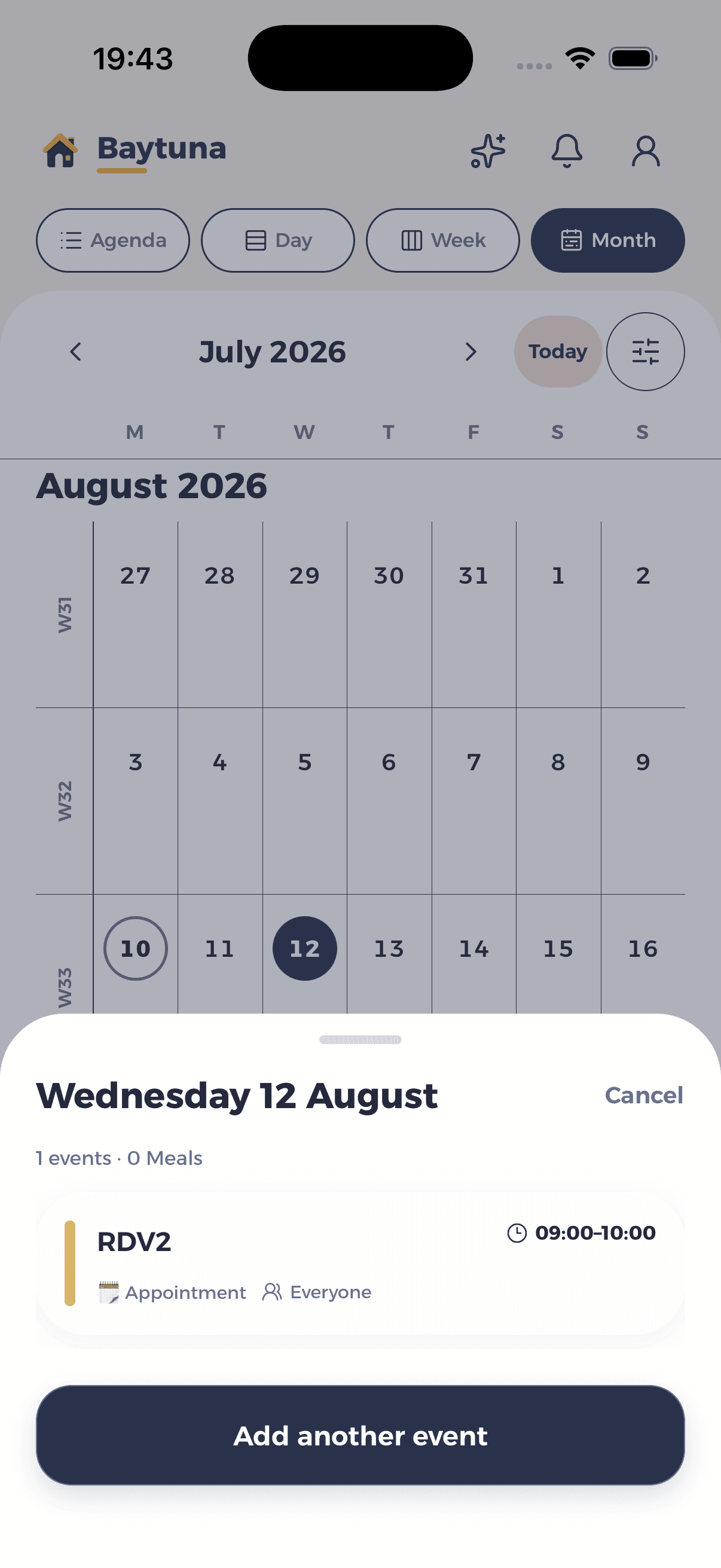 Baytuna monthly calendar